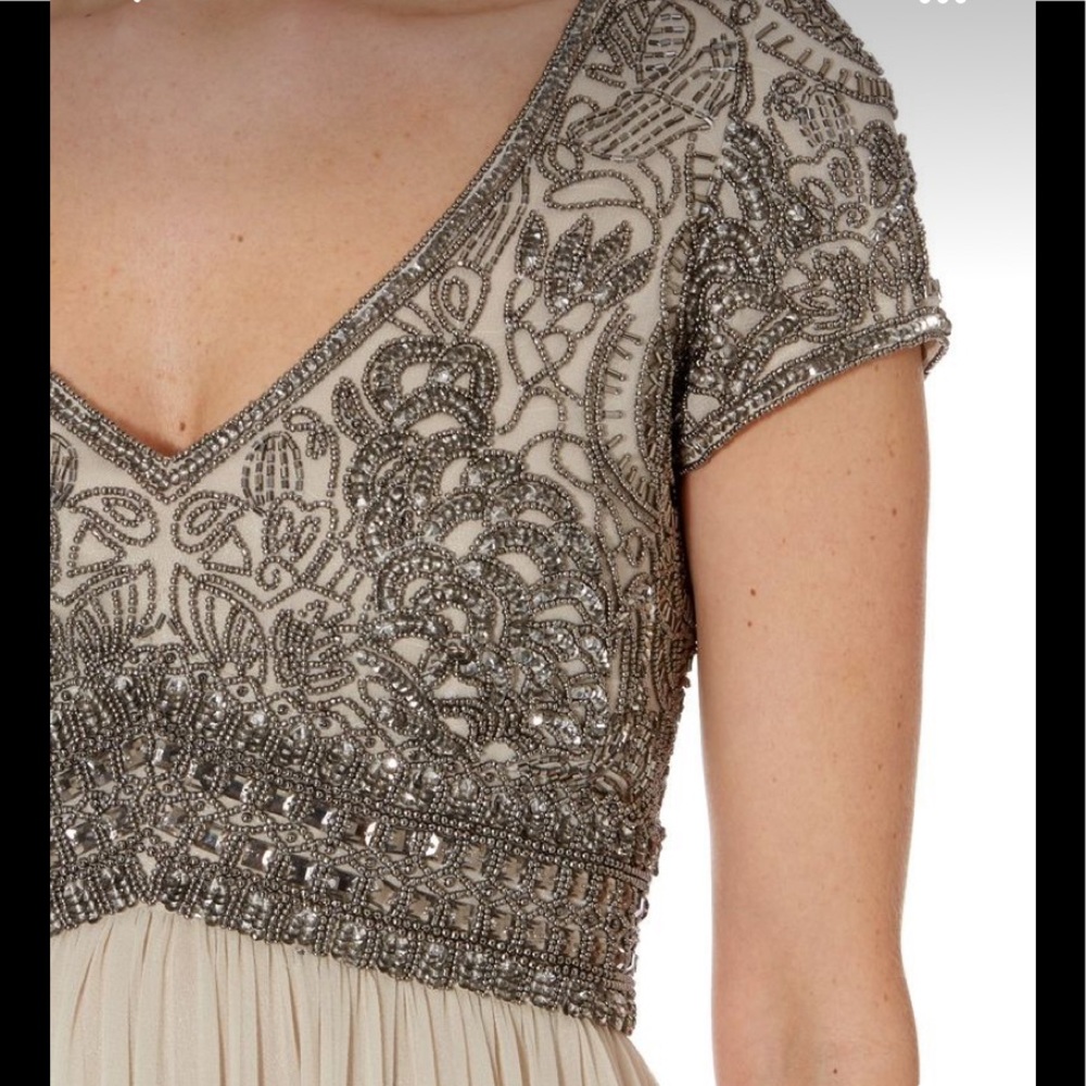 Adrianna Papell beaded top short sleeves V-neck long gown - Picture 2 of 10